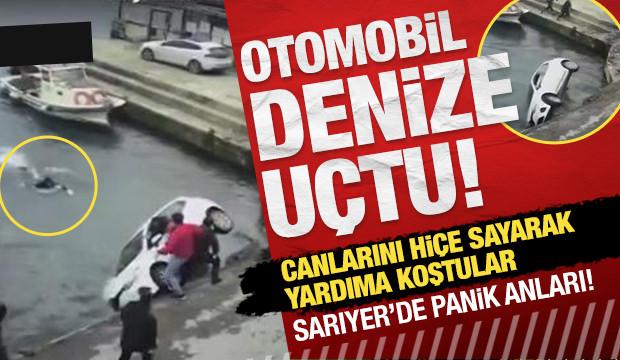 Sarıyer'de panik anları: Otomobil denize d&uuml;şt&uuml;! Canlarını hi&ccedil;e sayıp suya atladılar