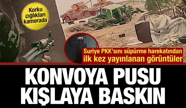 Suriye'de SDG/PKK'yı s&uuml;p&uuml;rme harekatından en net g&ouml;r&uuml;nt&uuml;ler...Konvoya pusu, kışlaya baskın