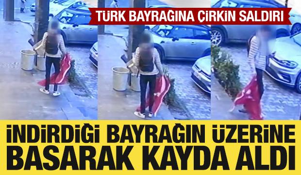 Beylikd&uuml;z&uuml;'nde iş yerinin &ouml;n&uuml;ndeki T&uuml;rk bayrağını indiren ş&uuml;pheli yakalandı