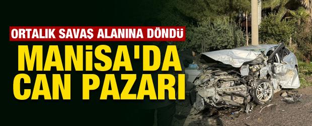 Manisa'da feci kaza: Karşı şeride ge&ccedil;en ara&ccedil; dehşet sa&ccedil;tı
