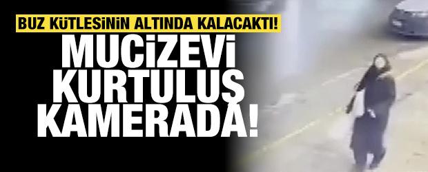 Mucize kurtuluş kameralara yansıdı: Buz k&uuml;tlesinin altında kalacaktı!