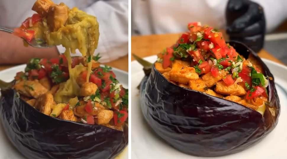 Patlıcan ve tavuk bir arada: Tavuklu patlıcan kumpir tarifi!