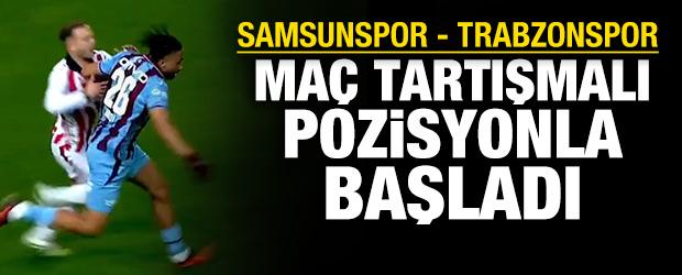 Samsunspor - Trabzonspor ma&ccedil;ında tartışmalı pozisyon: Sarı kart &ccedil;ıktı