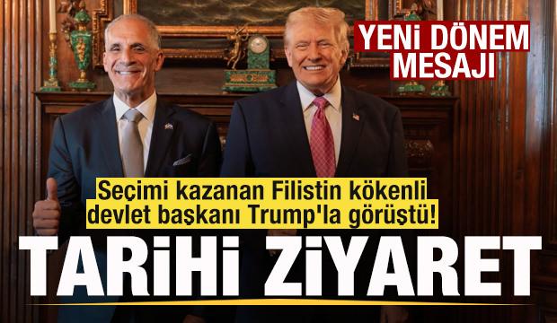 Se&ccedil;imi kazanan Filistin k&ouml;kenli devlet başkanı Trump'la g&ouml;r&uuml;şt&uuml;! Tarihe ge&ccedil;en ziyaret