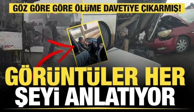 Sivas'ta meydana gelen kazada otob&uuml;s şof&ouml;r&uuml;n&uuml;n telefonla uğraştığı anlar kameraya yansıdı