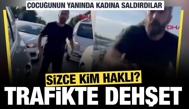 Trafikte &ccedil;ocuklarının yanındayken kadın s&uuml;r&uuml;c&uuml;ye saldıran magandalara ceza
