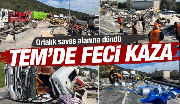 TEM'de 2 tırın karıştığı trafik kazası: İstanbul y&ouml;n&uuml; trafiğe kapatıldı