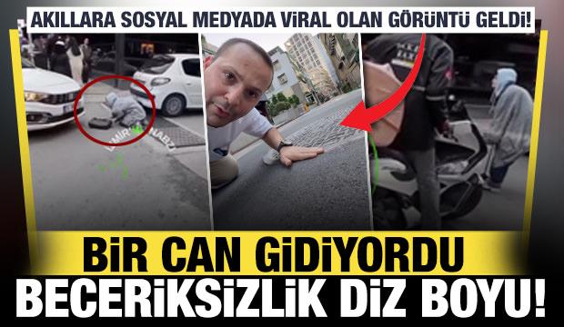 Ayağı takılıp yere d&uuml;şen kadın, ezilmekten son anda kurtuldu