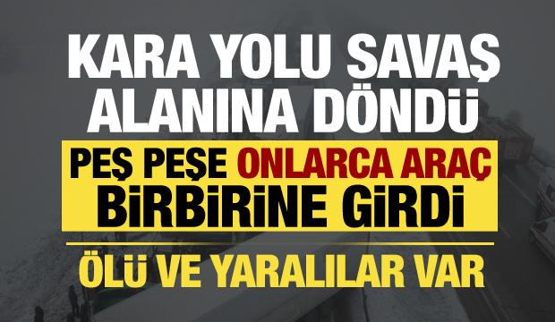 Erzurum'da kara yolu savaş alanına d&ouml;nd&uuml;: Onlarca ara&ccedil; birbirine girdi: 1 &ouml;l&uuml;, 31 yaralı