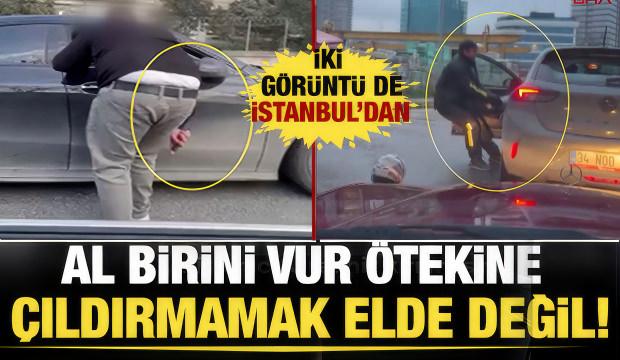 İstanbul'da trafikte kavga g&ouml;r&uuml;nt&uuml;leri bitmek bilmiyor! İşte son iki vakaa...