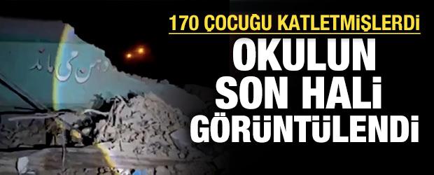 ABD ve İsrail'in 170 &ccedil;ocuğu katlettiği Al‑Hijab Kız Lisesi'nin son hali g&ouml;r&uuml;nt&uuml;lendi