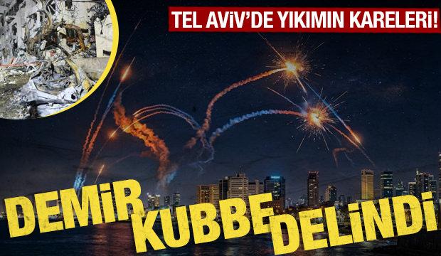 Tel Aviv'de yıkımın kareleri! &lsquo;Ge&ccedil;ilmez&rsquo; denilen Demir Kubbe delindi...
