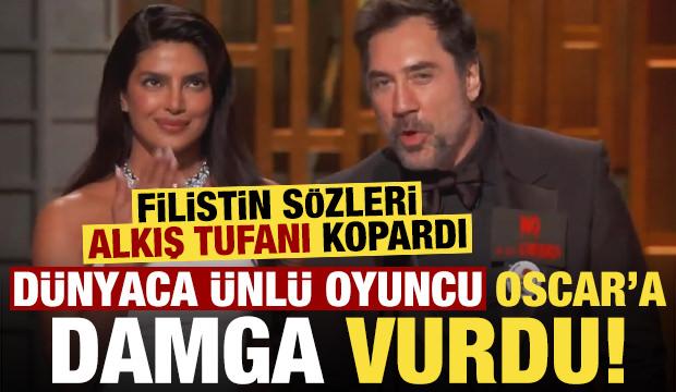 D&uuml;nyaca &uuml;nl&uuml; oyuncu Oscar t&ouml;renine damga vurdu! Filistin s&ouml;zleri alkış tufanı kopardı...