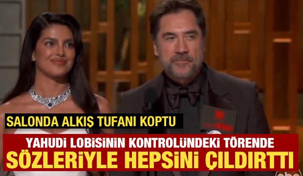 D&uuml;nyaca &uuml;nl&uuml; oyuncu Oscar t&ouml;renine damga vurdu! Filistin s&ouml;zleri alkış tufanı kopardı...