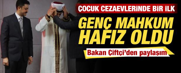 &Ccedil;ocuk cezaevlerinde bir ilk! Gen&ccedil; mahkum hafız oldu! Bakan &Ccedil;ift&ccedil;i'den paylaşım geldi