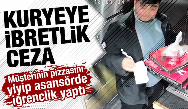 D&uuml;zce'de kurye skandalı: M&uuml;şterinin pizzasını yiyip asans&ouml;re tuvaletini yaptı