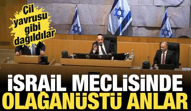 İsrail meclisinde olağan&uuml;st&uuml; anlar! &Ccedil;il yavrusu gibi dağıldılar