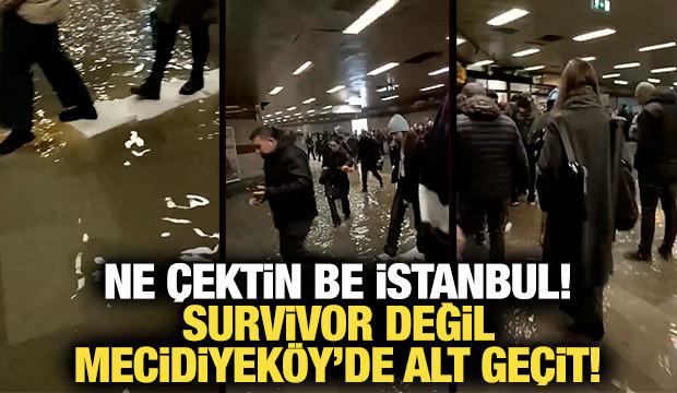 Mecidiyek&ouml;y metro alt ge&ccedil;idini su bastı, g&ouml;revliler suyu kovalarla tahliye etmeye &ccedil;alıştı
