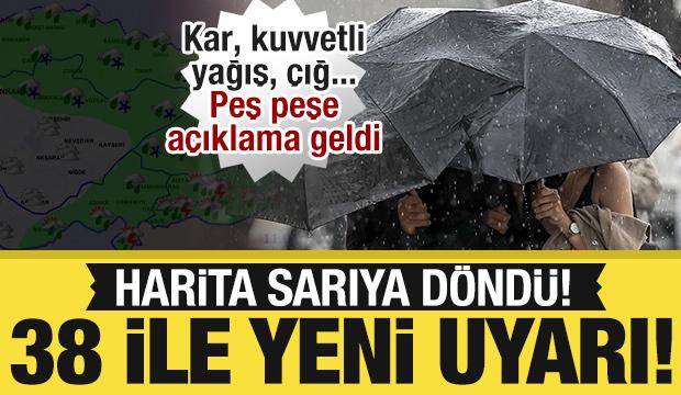 Bakanlık ve Meteoroloji'den peş peşe uyarı! 38 il i&ccedil;in 'sarı kod' verildi: 'Dikkatli olun'