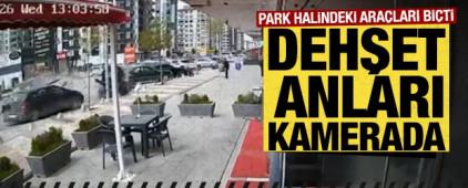 Malatya'da otomobilin, park halindeki ara&ccedil;lara &ccedil;arptığı anlar kamerada