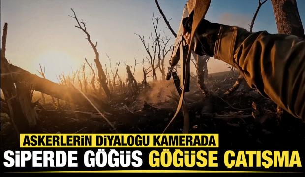 Ukrayna-Rusya savaşında siperdeki g&ouml;ğ&uuml;s g&ouml;ğ&uuml;se &ccedil;atışma kamerada