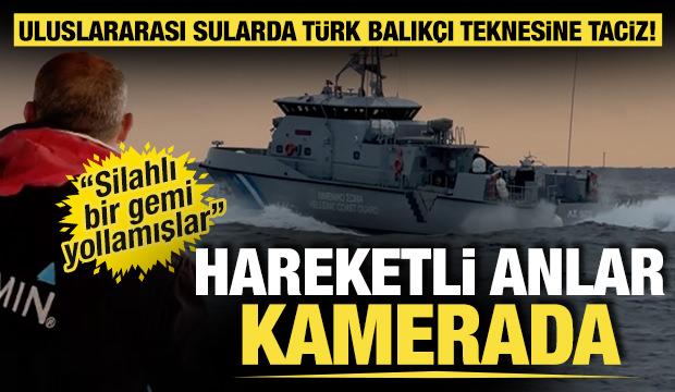 Yunan gemisi, T&uuml;rk balık&ccedil;ı teknesini taciz etti! Hareketli anlar anbean kamerada