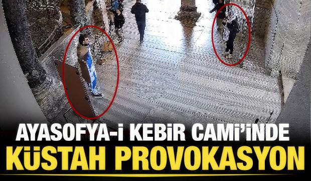 Ayasofya'i Kebir Camii'nde Bizans bayrağı a&ccedil;an iki turist tutuklandı