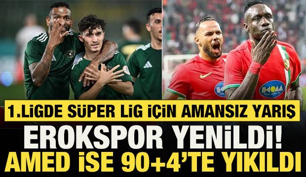 1. Lig'de 'S&uuml;per Lig' i&ccedil;in &ccedil;ılgın yarış! Erokspor yenildi, Amed 90+4'te yıkıldı