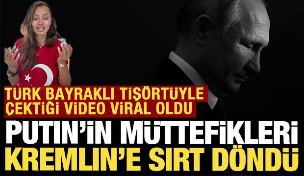 T&uuml;rk bayraklı tiş&ouml;rtle &ccedil;ektiği video viral oldu: Putin'in destek&ccedil;ileri sırt d&ouml;n&uuml;yor