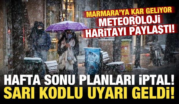 Yarın dışarı &ccedil;ıkacaklar iki kez d&uuml;ş&uuml;n&uuml;n! Sarı kodlu uyarı: Marmara'ya kar geliyor