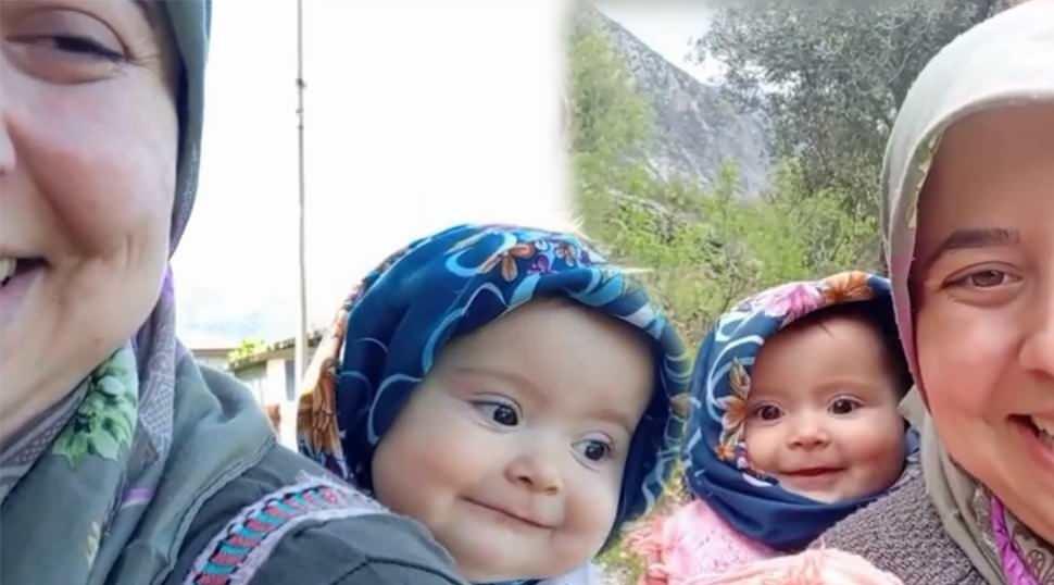 Sosyal medyanın yeni g&ouml;zdesi minik G&ouml;k&ccedil;e! Annesiyle k&ouml;y turu yapıyor
