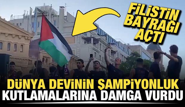 Barcelona'nın şampiyonluk kutlamalarına Yamal damgası! Filistin bayrağı a&ccedil;tı