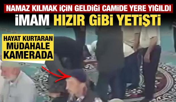 Camide kalp krizi ge&ccedil;iren vatandaş imamın m&uuml;dahalesiyle kurtuldu! Olay anı kamerada