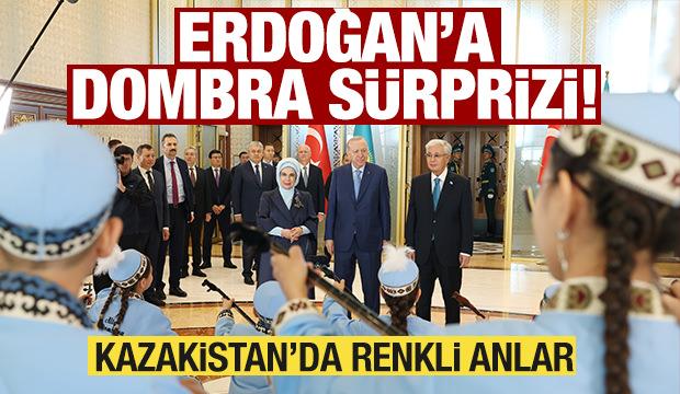 Cumhurbaşkanı Erdoğan, Kazakistan'a geldi: Dombra s&uuml;rprizi!