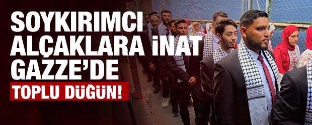 Gazze'de 50 &ccedil;ift i&ccedil;in toplu d&uuml;ğ&uuml;n t&ouml;reni d&uuml;zenlendi