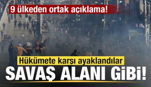 H&uuml;k&uuml;mete karşı ayaklandılar! Ortalık savaş alınan d&ouml;nd&uuml;! Ordu sahaya indi! 9 &uuml;lkeden mesaj