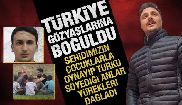 &Ccedil;orlu&rsquo;da şehit olan polis Emrah Ko&ccedil;&rsquo;un t&uuml;rk&uuml; s&ouml;yleyip &ccedil;ocuklarla eğlendiği anları
