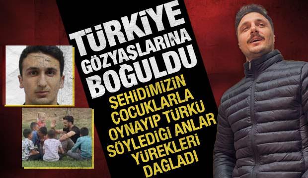 &Ccedil;orlu&rsquo;da şehit olan polis Emrah Ko&ccedil;&rsquo;un t&uuml;rk&uuml; s&ouml;yleyip &ccedil;ocuklarla eğlendiği anları