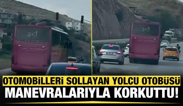 Hatay'da kornaya basarak otomobilleri sollayan yolcu otob&uuml;s&uuml;, manevralarıyla korkuttu
