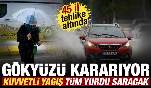 Sağanak t&uuml;m yurdu vuracak! Sıcaklık d&uuml;ş&uuml;yor, Meteoroloji 45 ilde sarı kodlu uyarı verdi