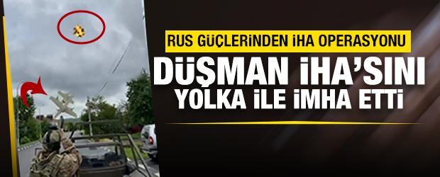 Rus askerleri d&uuml;şman İHA'sını yolka sistemiyle vurduğu anlar kamerada