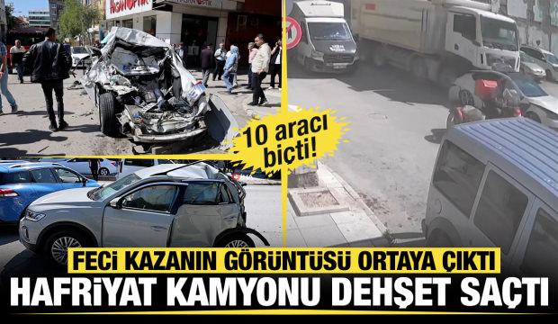 Freni boşalan hafriyat kamyonu, 10 aracı bi&ccedil;ti! Yaralılar var...