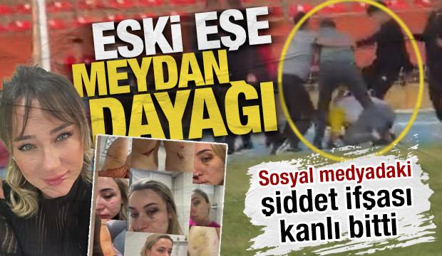 Şiddet g&ouml;ren &ouml;ğretmenin ağabeyinden eski eşe stadyumda meydan dayağı