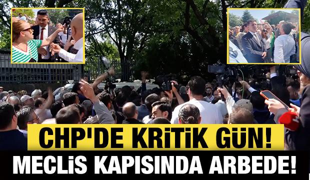 CHP'de grup toplantısı &ouml;ncesi tansiyon y&uuml;kseldi: TBMM Dikmen Kapısı'nda gerginlik yaşandı