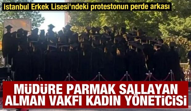 İstanbul Erkek Lisesi protesto eylemi ve parmak sallayan Alman vakfındaki kadın