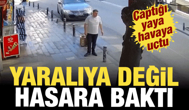 K&uuml;&ccedil;&uuml;k&ccedil;ekmece'de &ccedil;arptığı yaya 2 metre havaya u&ccedil;tu; yaralıya değil, hasara baktı