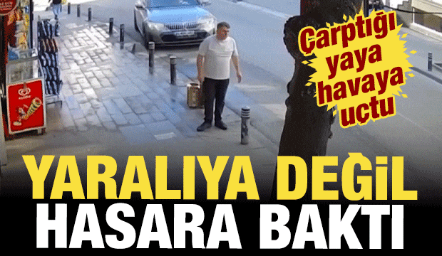 K&uuml;&ccedil;&uuml;k&ccedil;ekmece'de &ccedil;arptığı yaya 2 metre havaya u&ccedil;tu; yaralıya değil, hasara baktı