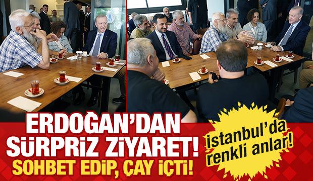 Renkli anlar: Cumhurbaşkanı Erdoğan vatandaşlarla sohbet edip, &ccedil;ay i&ccedil;ti!