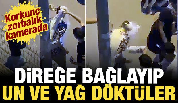 Adana'da akran zorbalığı! Aydınlatma direğine bağlayıp, &uuml;zerine un ve sıvı yağ d&ouml;kt&uuml;ler