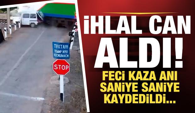 &Ouml;zbekistan'da ihlal can aldı: Y&uuml;k treni kırmızı ışıkta ge&ccedil;en araca &ccedil;arptı